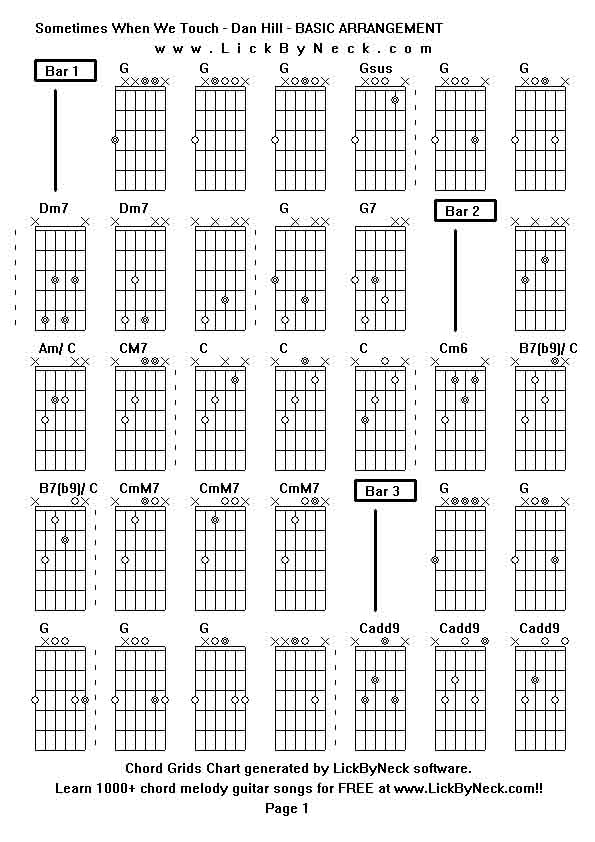 Chord Grids Chart of chord melody fingerstyle guitar song-Sometimes When We Touch - Dan Hill - BASIC ARRANGEMENT,generated by LickByNeck software.